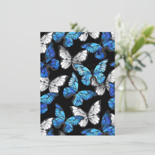 Dark Seamless Pattern with Blue Butterflies Morpho (Standing Front)