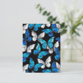 Dark Seamless Pattern with Blue Butterflies Morpho (Standing Front)