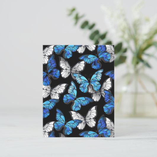 Dark Seamless Pattern with Blue Butterflies Morpho (Standing Front)