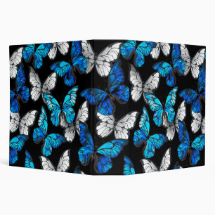 Dark Seamless Pattern with Blue Butterflies Morpho 3 Ring Binder