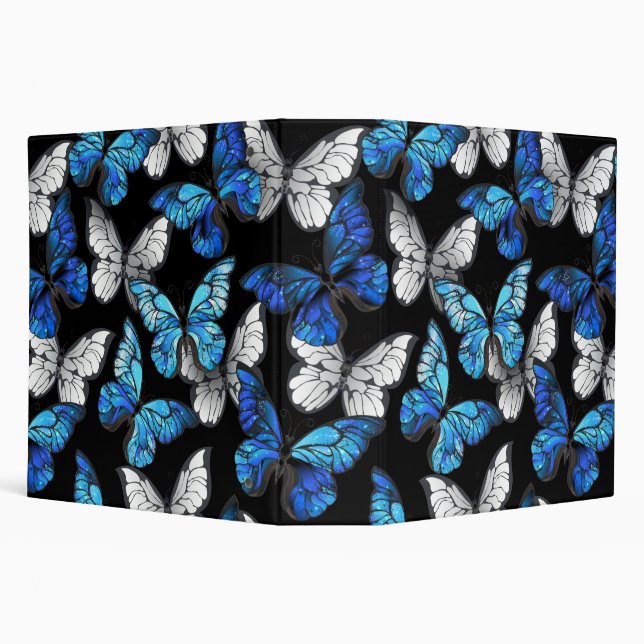 Dark Seamless Pattern with Blue Butterflies Morpho 3 Ring Binder (Background)