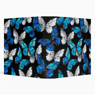 Dark Seamless Pattern with Blue Butterflies Morpho 3 Ring Binder
