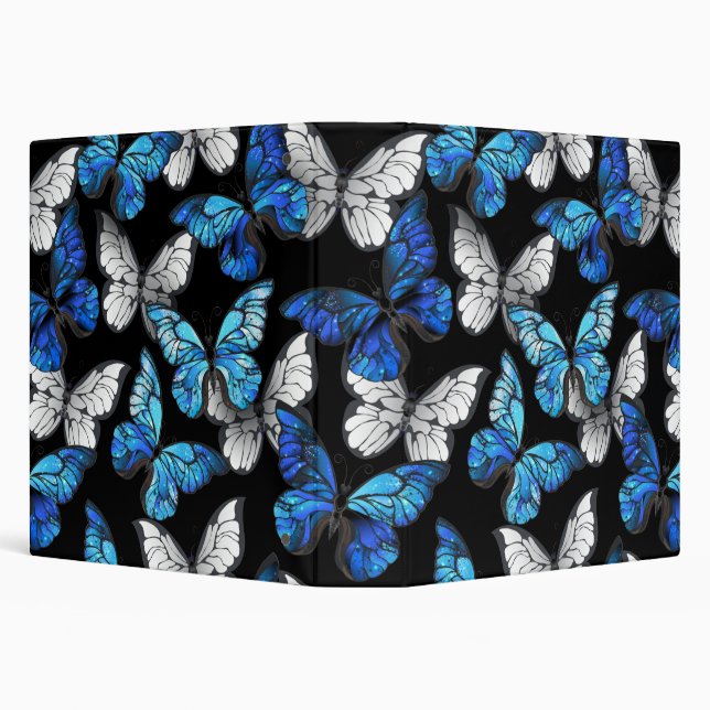 Dark Seamless Pattern with Blue Butterflies Morpho 3 Ring Binder (Background)