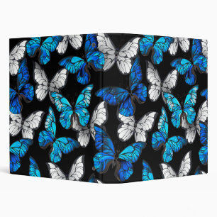 Dark Seamless Pattern with Blue Butterflies Morpho 3 Ring Binder