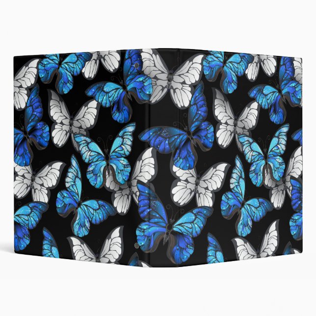 Dark Seamless Pattern with Blue Butterflies Morpho 3 Ring Binder (Background)