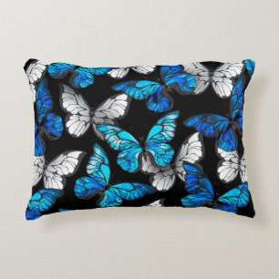 Dark Seamless Pattern with Blue Butterflies Morpho Accent Pillow