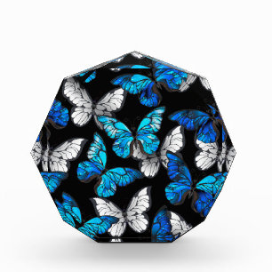 Dark Seamless Pattern with Blue Butterflies Morpho Acrylic Award