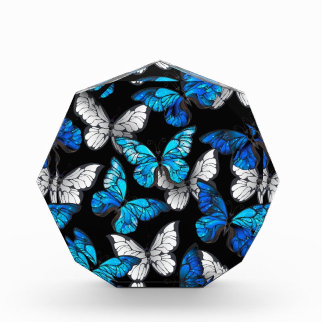 Dark Seamless Pattern with Blue Butterflies Morpho Acrylic Award (Front)