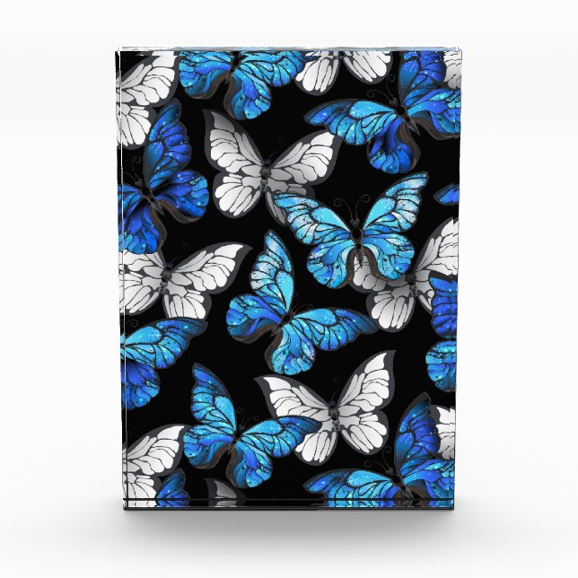 Dark Seamless Pattern with Blue Butterflies Morpho Acrylic Award (Front)