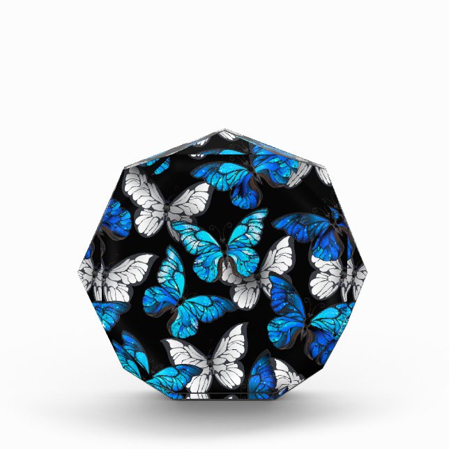 Dark Seamless Pattern with Blue Butterflies Morpho Acrylic Award (Front)