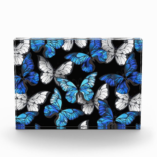 Dark Seamless Pattern with Blue Butterflies Morpho Acrylic Award (Front)