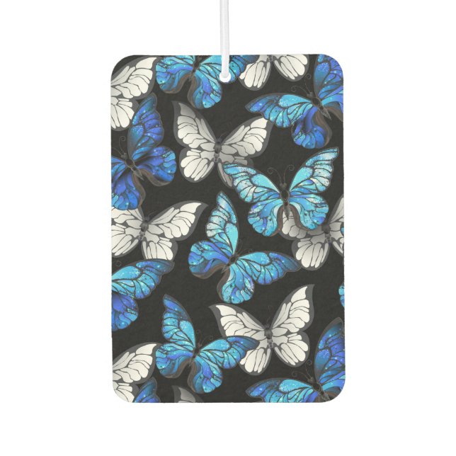 Dark Seamless Pattern with Blue Butterflies Morpho Air Freshener (Front)