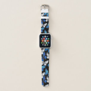 Dark Seamless Pattern with Blue Butterflies Morpho Apple Watch Band