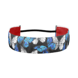 Dark Seamless Pattern with Blue Butterflies Morpho Athletic Headband