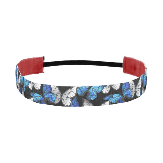 Dark Seamless Pattern with Blue Butterflies Morpho Athletic Headband (Front)
