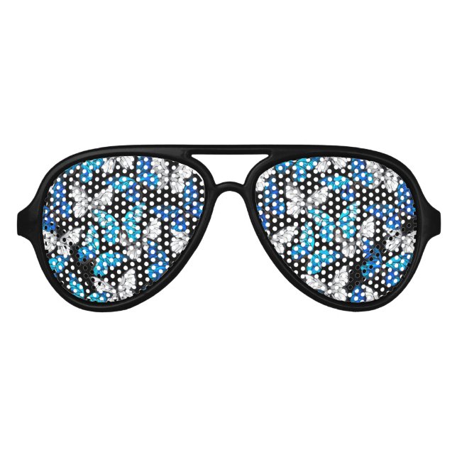 Dark Seamless Pattern with Blue Butterflies Morpho Aviator Sunglasses (Front)