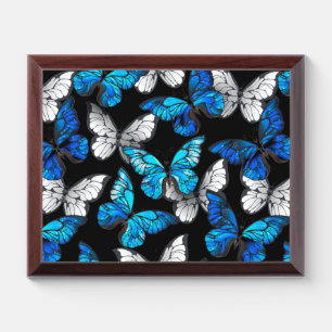 Dark Seamless Pattern with Blue Butterflies Morpho Award Plaque