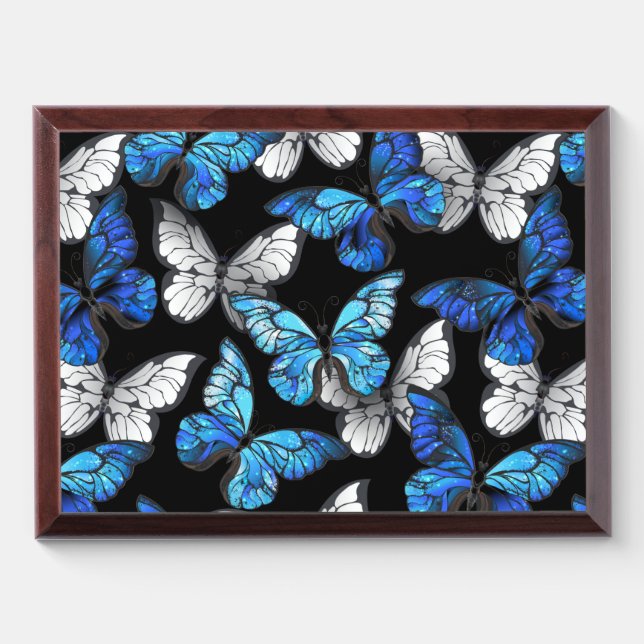 Dark Seamless Pattern with Blue Butterflies Morpho Award Plaque (Horizontal)