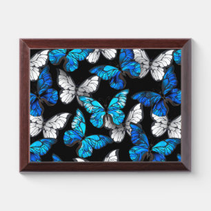 Dark Seamless Pattern with Blue Butterflies Morpho Award Plaque