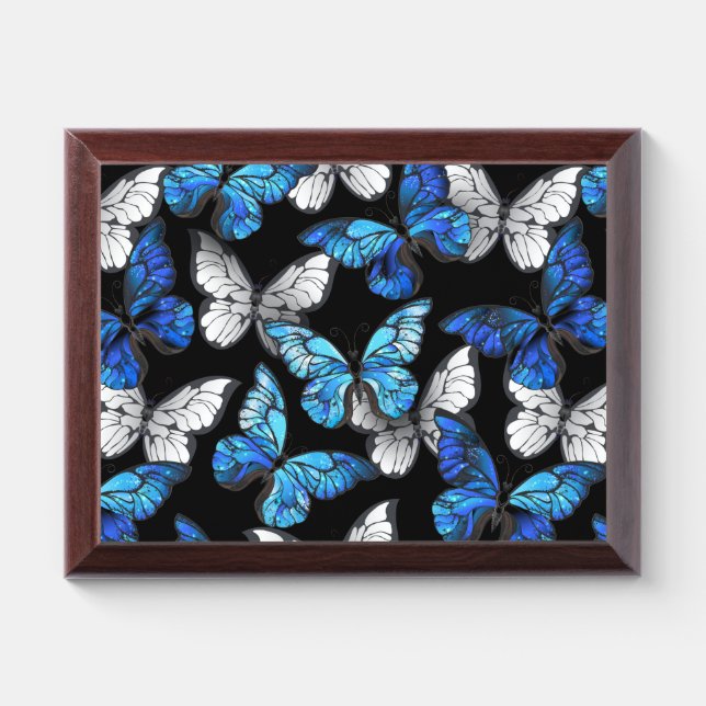Dark Seamless Pattern with Blue Butterflies Morpho Award Plaque (Horizontal)