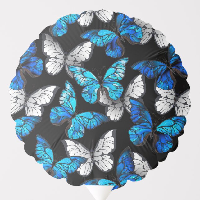 Dark Seamless Pattern with Blue Butterflies Morpho Balloon (Front)