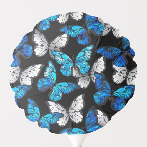 Dark Seamless Pattern with Blue Butterflies Morpho Balloon