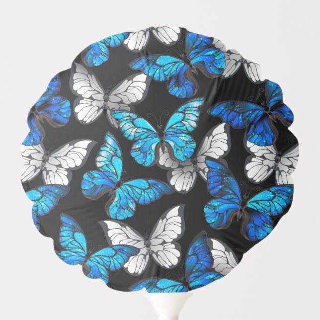Dark Seamless Pattern with Blue Butterflies Morpho Balloon (Front)