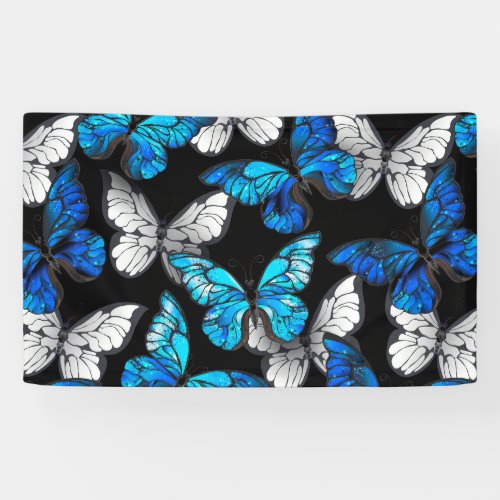 Dark Seamless Pattern with Blue Butterflies Morpho Banner