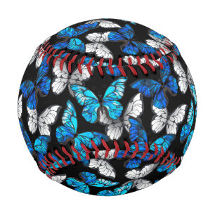 Dark Seamless Pattern with Blue Butterflies Morpho Baseball