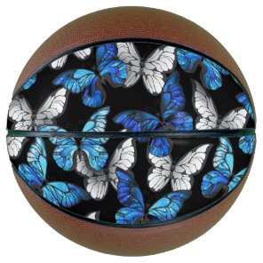 Dark Seamless Pattern with Blue Butterflies Morpho Basketball