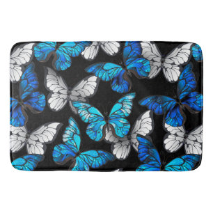 Dark Seamless Pattern with Blue Butterflies Morpho Bath Mat