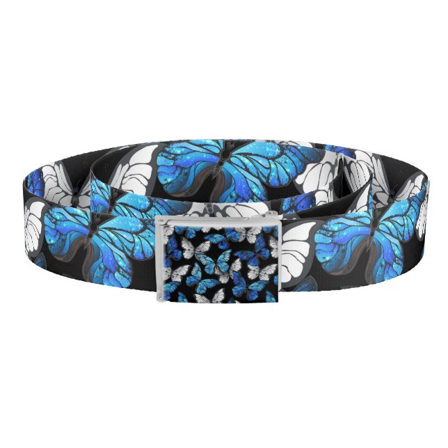Dark Seamless Pattern with Blue Butterflies Morpho Belt (Coil)
