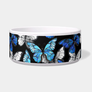 Dark Seamless Pattern with Blue Butterflies Morpho Bowl