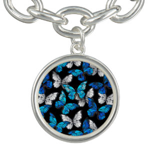 Dark Seamless Pattern with Blue Butterflies Morpho Bracelet