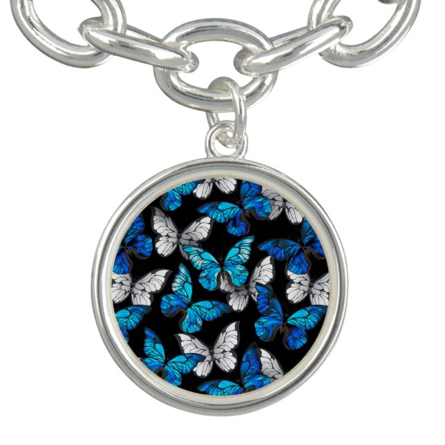 Dark Seamless Pattern with Blue Butterflies Morpho Bracelet (Design)