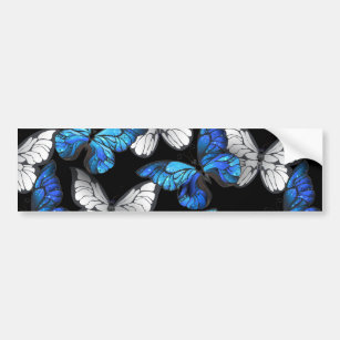 Dark Seamless Pattern with Blue Butterflies Morpho Bumper Sticker