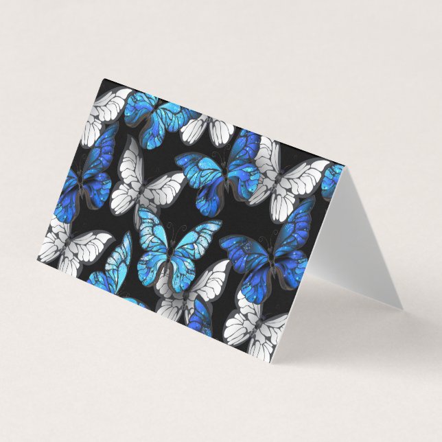 Dark Seamless Pattern with Blue Butterflies Morpho Business Card (Front)