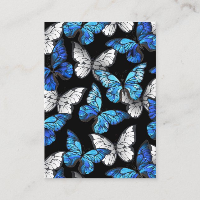 Dark Seamless Pattern with Blue Butterflies Morpho Business Card (Front)