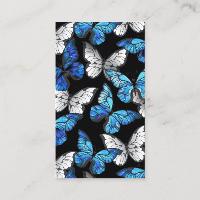 Dark Seamless Pattern with Blue Butterflies Morpho Business Card (Front)