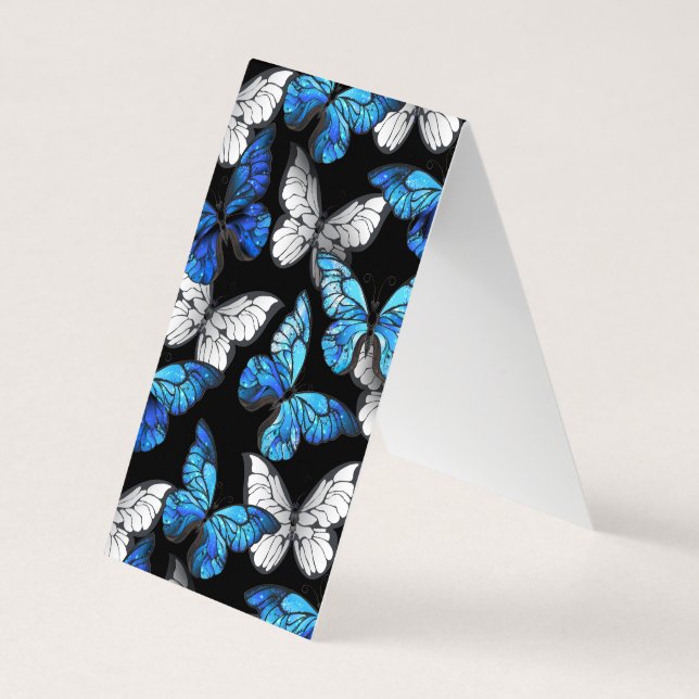 Dark Seamless Pattern with Blue Butterflies Morpho Business Card (Back)