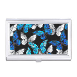 Dark Seamless Pattern with Blue Butterflies Morpho Business Card Case