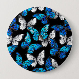 Dark Seamless Pattern with Blue Butterflies Morpho Button