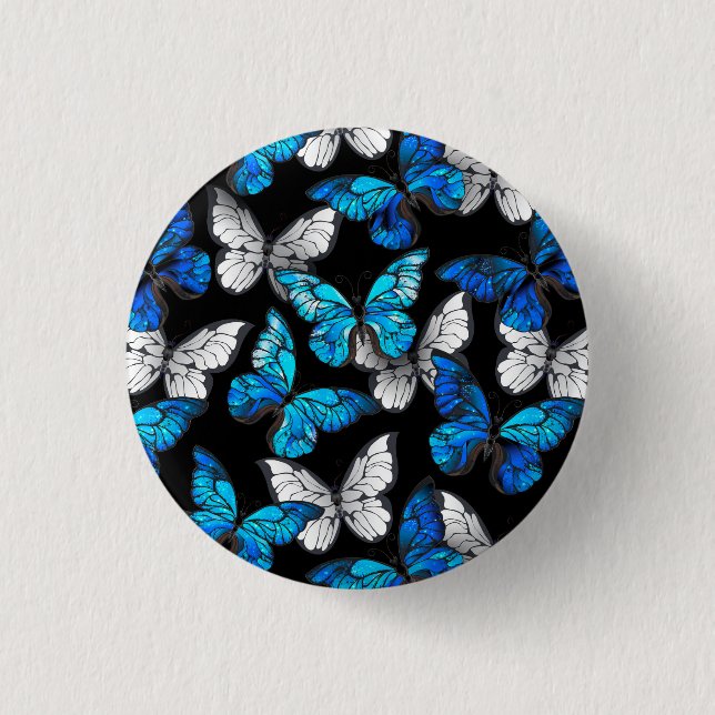 Dark Seamless Pattern with Blue Butterflies Morpho Button (Front)