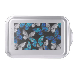 Dark Seamless Pattern with Blue Butterflies Morpho Cake Pan