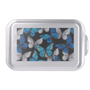 Dark Seamless Pattern with Blue Butterflies Morpho Cake Pan