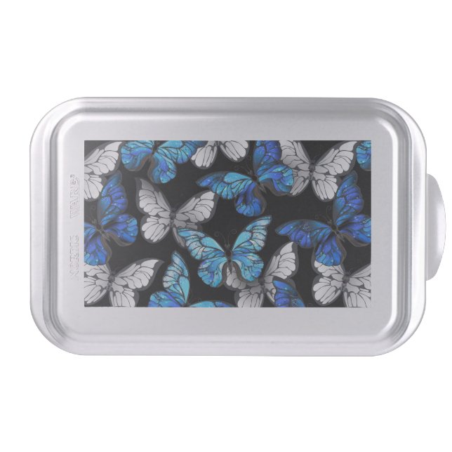 Dark Seamless Pattern with Blue Butterflies Morpho Cake Pan (Front)