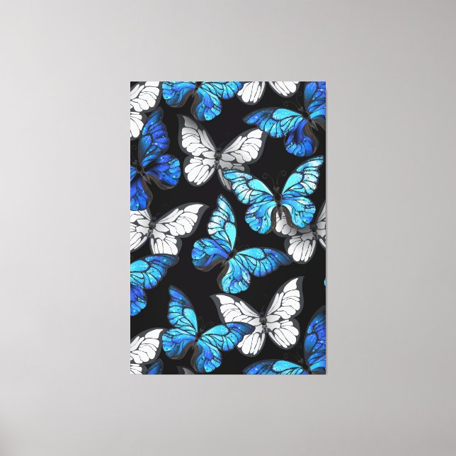 Dark Seamless Pattern with Blue Butterflies Morpho Canvas Print (Front)