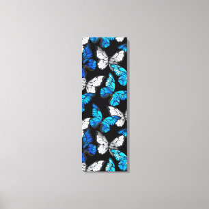 Dark Seamless Pattern with Blue Butterflies Morpho Canvas Print