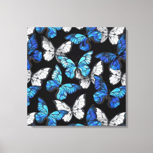 Dark Seamless Pattern with Blue Butterflies Morpho Canvas Print