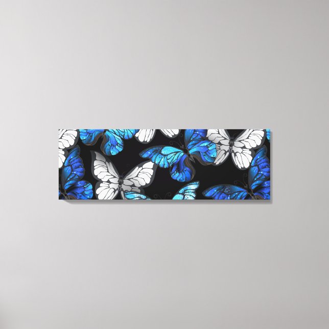 Dark Seamless Pattern with Blue Butterflies Morpho Canvas Print (Front)